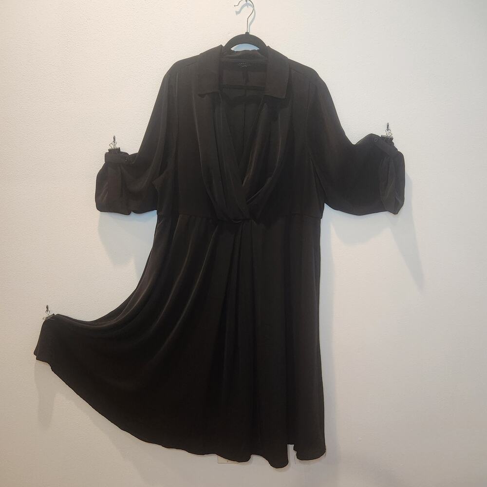 Torrid 3X Black Fit & Flare Midi Dress Cinch Waist Collared Work Event
